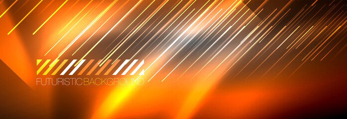 Neon glowing lines, magic energy and light motion background. Vector wallpaper template