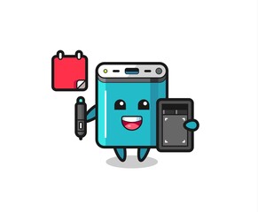 Illustration of power bank mascot as a graphic designer