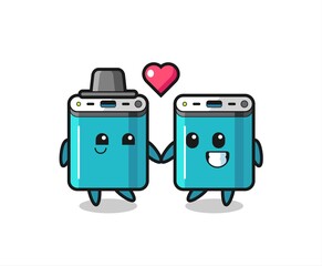 power bank cartoon character couple with fall in love gesture