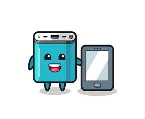 power bank illustration cartoon holding a smartphone