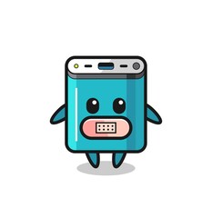 Cartoon Illustration of power bank with tape on mouth