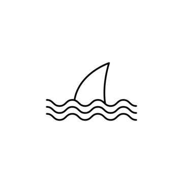  sea, shark icon in flat black line style, isolated on white background 