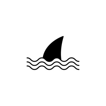  sea, shark icon in solid black flat shape glyph icon, isolated on white background 