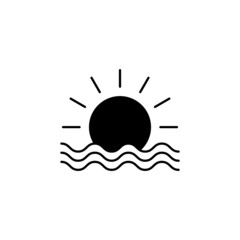 sunrise or sunset icon in solid black flat shape glyph icon, isolated on white background 