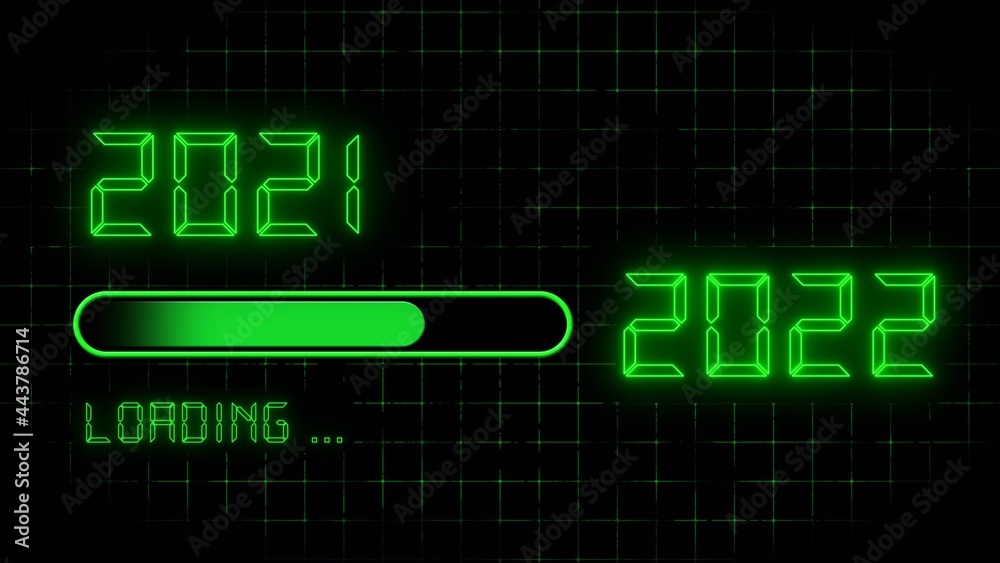 Poster year change 2022 - progress bar showing loading of the new year - dotted grid in front of black back