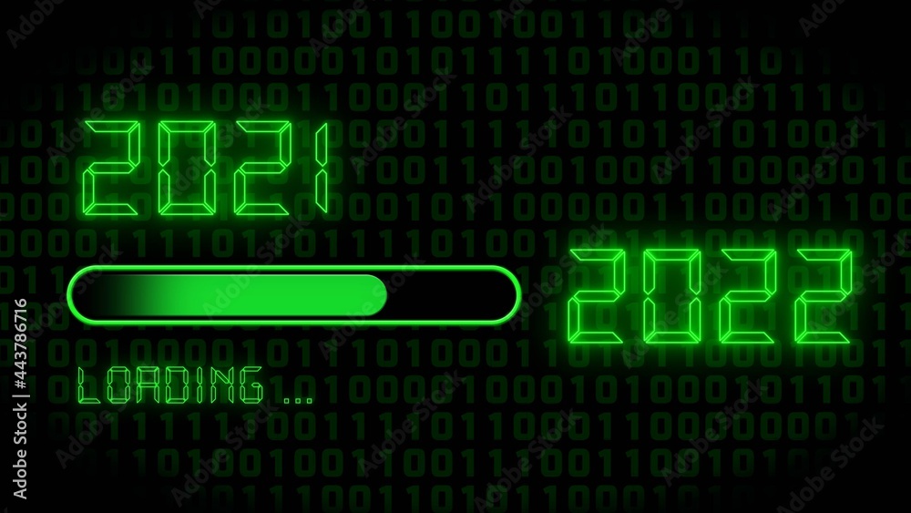 Poster year change 2022 - progress bar showing loading of the new year in front of digital background - gra