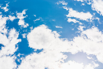 Beautiful blue sky,white cloud background. Shape independent, Elements of nature.Wonderful sky. Beautiful fluffy clouds