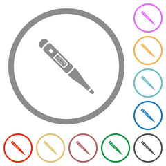Digital thermometer flat icons with outlines