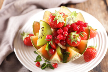 fruit salad in melon bowl