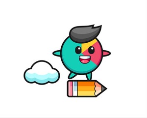 chart mascot illustration riding on a giant pencil