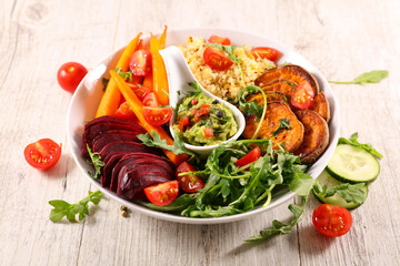 buddha bowl with ingredient- top view