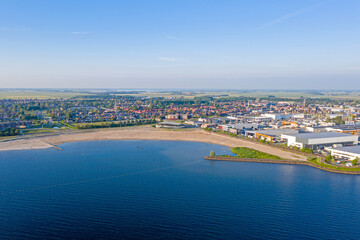 Fototapeta na wymiar Aerial view on the beach and the city from Lemmer in the Netherlands