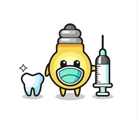 Mascot character of light bulb as a dentist