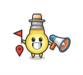 Character cartoon of light bulb as a tour guide