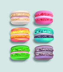 Colorful macaroons set Vector realistic. 3d detailed illustrations
