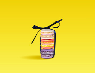 Colorful macaroons set in a bow Vector realistic. 3d detailed illustrations