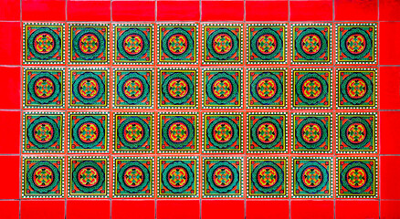 Red and Green geometric Paranakan Tile Mosaic.