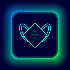 Glowing neon line Medical protective mask icon isolated on black background. Colorful outline concept. Vector
