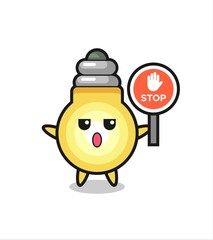 light bulb character illustration holding a stop sign