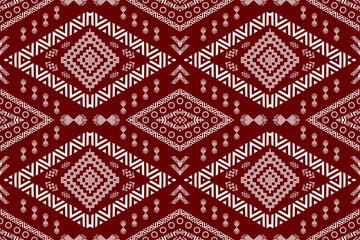 Geometric ethnic seamless pattern traditional. White and red tone. Design for background,carpet,wallpaper,clothing,wrapping,Batik,fabric,Vector illustration.embroidery style.