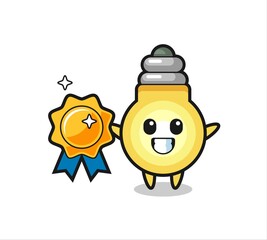 light bulb mascot illustration holding a golden badge
