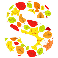 Vector letter S from autumn leaves. Illustration on the subject of the alphabet.
