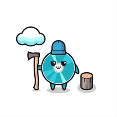 Character cartoon of optical disc as a woodcutter