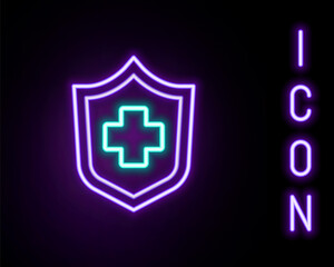 Glowing neon line Health insurance icon isolated on black background. Patient protection. Security, safety, protection, protect concept. Colorful outline concept. Vector