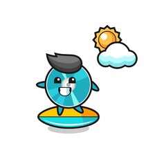 Illustration of optical disc cartoon do surfing on the beach