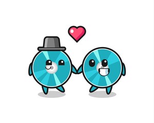 optical disc cartoon character couple with fall in love gesture