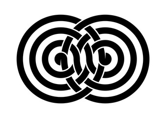 Infinity sign made of of intertwined twisted rings. Stylized Interference concentric waves. Tattoo flat design illustration.