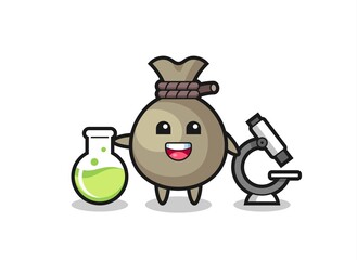 Mascot character of money sack as a scientist