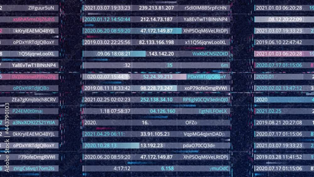 Poster strings with passwords. animation. generating vpn in computer database. dates, addresses and passwor