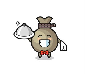 Character mascot of money sack as a waiters