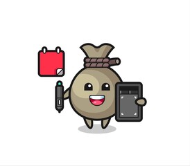 Illustration of money sack mascot as a graphic designer