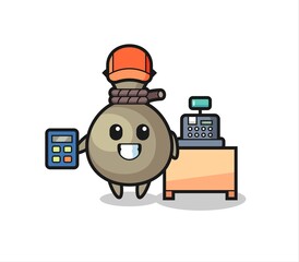 Obraz premium Illustration of money sack character as a cashier