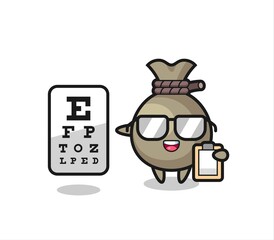 Illustration of money sack mascot as an ophthalmology