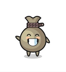 money sack cartoon character doing wave hand gesture