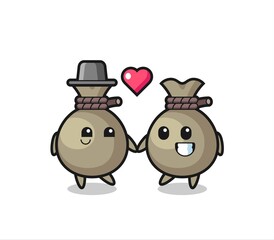 money sack cartoon character couple with fall in love gesture