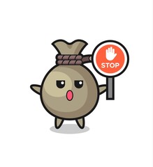 money sack character illustration holding a stop sign