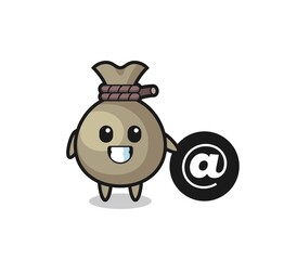 Cartoon Illustration of money sack standing beside the At symbol