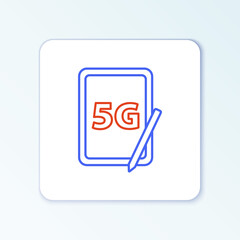 Line Graphic tablet with 5G wireless internet wifi icon isolated on white background. Global network high speed connection data rate technology. Colorful outline concept. Vector