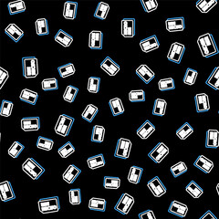 Line Micro Sim Card icon isolated seamless pattern on black background. Mobile and wireless communication technologies. Network chip electronic connection. Vector