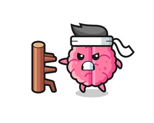 brain cartoon illustration as a karate fighter