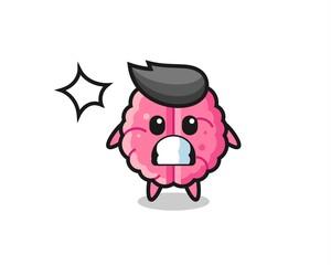 brain character cartoon with shocked gesture
