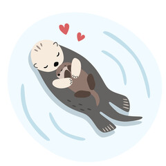 Sea otter mother and baby