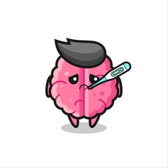 brain mascot character with fever condition