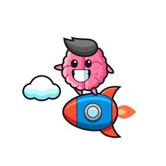 brain mascot character riding a rocket