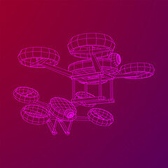 Fototapeta na wymiar Drone flying with action video camera. Wireframe low poly mesh vector illustration