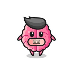 Cartoon Illustration of brain with tape on mouth